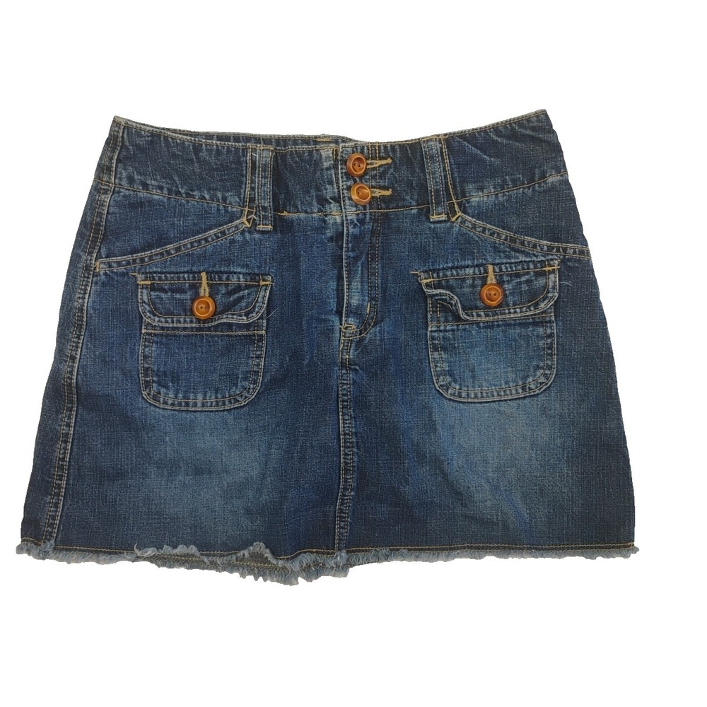 Vintage Union Bay Girls 14 (26x13) Denim Jean Skirt Wooden Buttons Y2K